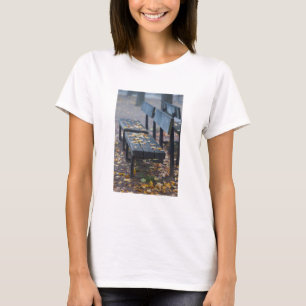 Foggy morning park bench, Germany T-Shirt