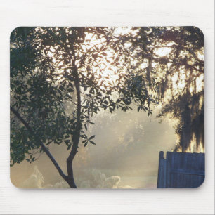 foggy morning sunrise mouse pad