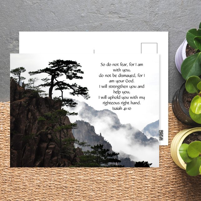 Foggy Mountain, bible verse Isaiah 41:10 Postcard (Creator Uploaded)