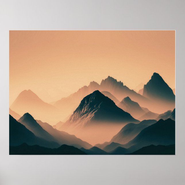 Foggy Mountain Nature Boho Minimalist Tinted Photo Poster (Front)