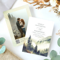 Foggy Mountain Pines Rustic QR Code Wedding 
