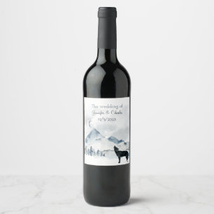 Foggy Mountain Watercolor Wedding Wine Label