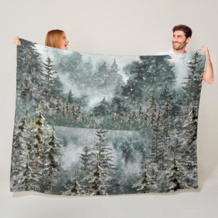 Foggy Mountain Woodland Frozen Lake Sofa Cover Fle Fleece Blanket