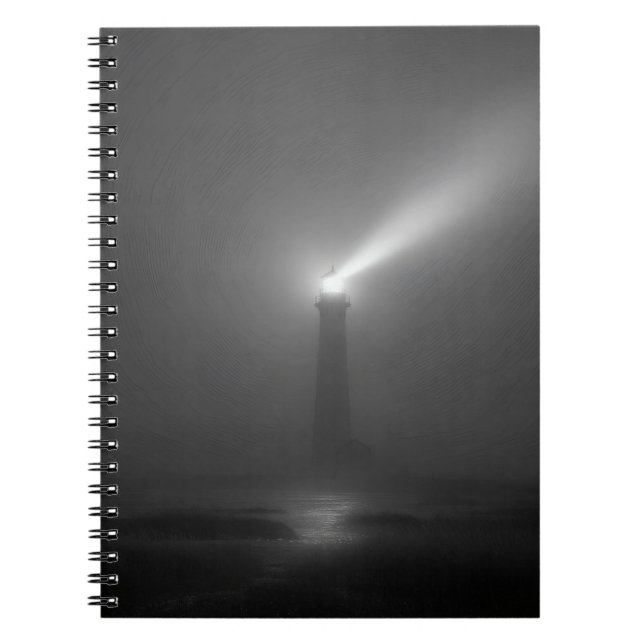 Foggy Night Lighthouse Beam Notebook (Front)