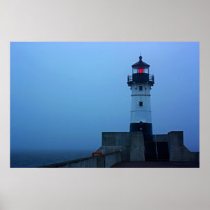 Foggy North Pier Lighthouse Poster