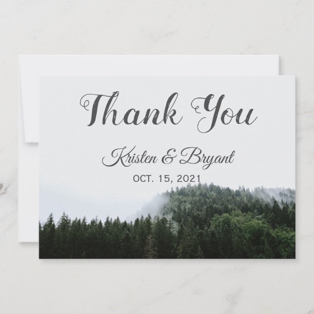 Foggy Pine Trees Rain Forest  Wedding Thank You (Front)
