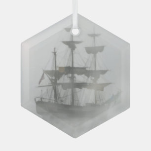 Foggy Pirate Ship Sailing Sailor Ocean Sea Glass Tree Decoration