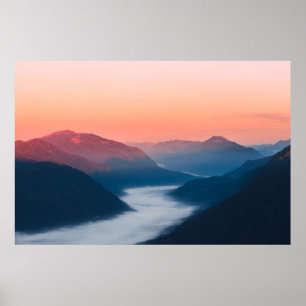 Foggy river Soča at sunrise Poster