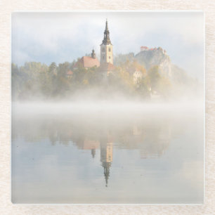 Foggy sunrise at Lake Bled Glass Coaster