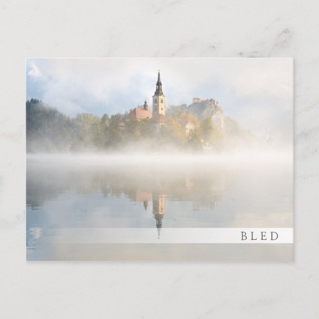 Foggy sunrise at Lake Bled Postcard (Front)