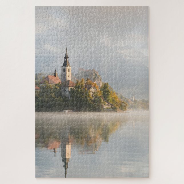 Foggy sunrise Lake Bled Jigsaw Puzzle (Vertical)