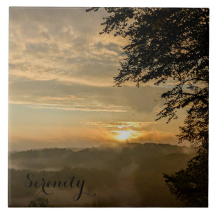 Foggy Sunrise Over the Valley Ceramic Tile
