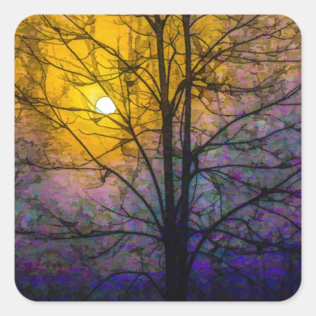 Foggy Sunset Square Sticker (Front)
