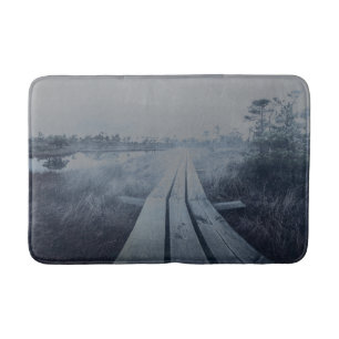 Foggy swamp landscape bath mat