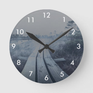 Foggy swamp landscape round clock