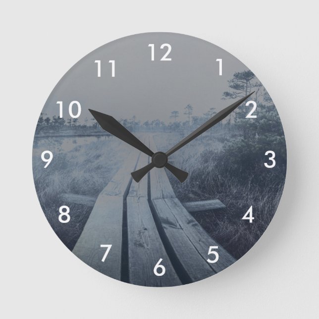 Foggy swamp landscape round clock (Front)