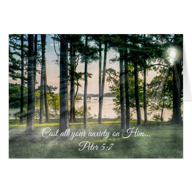 Foggy Trees At Table Rock Bible Verse Blank Card (Front Horizontal)