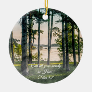 Foggy Trees At Table Rock Bible Verse Ceramic Ornament