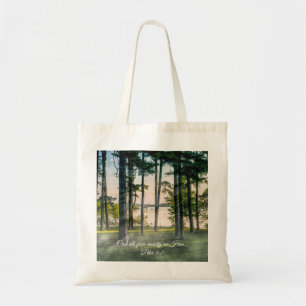 Foggy Trees At Table Rock Bible Verse Tote Bag