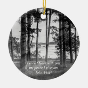 Foggy Trees At Table Rock Grayscale Bible Verse Ceramic Ornament