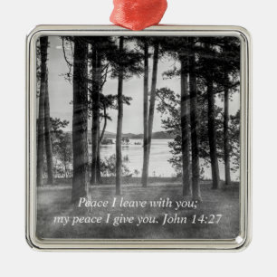 Foggy Trees At Table Rock Grayscale Bible Verse Metal Ornament