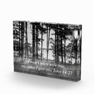 Foggy Trees At Table Rock Grayscale Bible Verse Photo Block