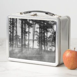 Foggy Trees At Table Rock Grayscale Metal Lunch Box