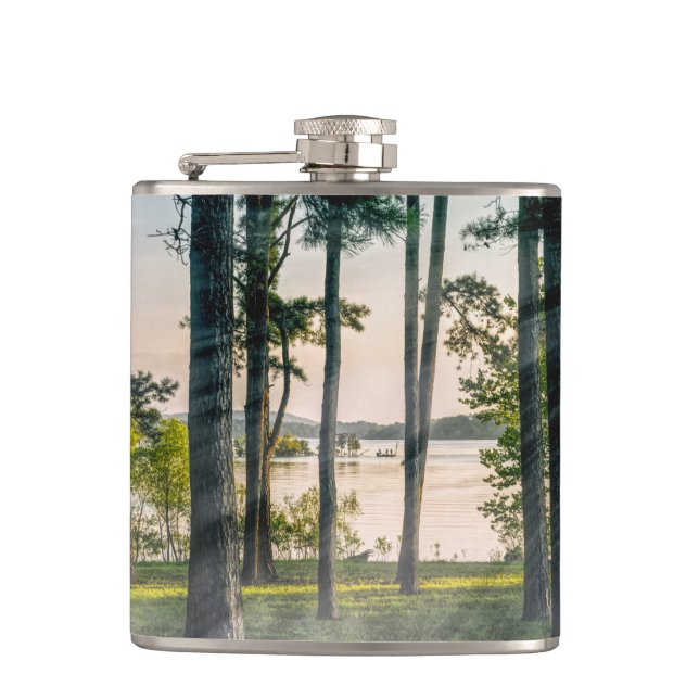 Foggy Trees At Table Rock Hip Flask (Front)