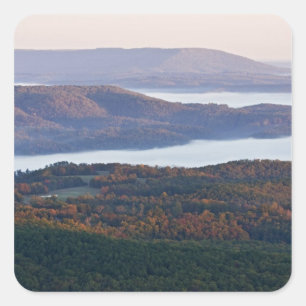 Foggy valleys and fall foliage in Ozark Square Sticker
