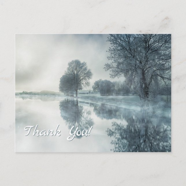 Foggy Winter Scene of a Lake, with Trees, and Sky Postcard (Front)