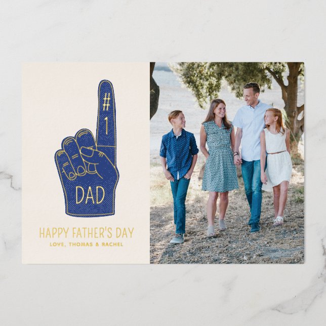 Foil #1 Dad Foam Finger Father's Day Photo Card (Front)