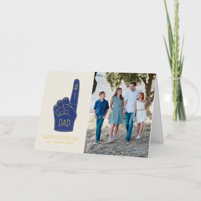 Foil #1 Dad Foam Finger Father's Day Photo Card (Front)