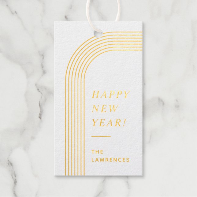 Foil Abstract Geometric New Year's Photo Gift Tag (Front)