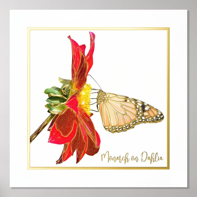 Foil Accent Monarch Butterfly on Dahlia Print (Front)