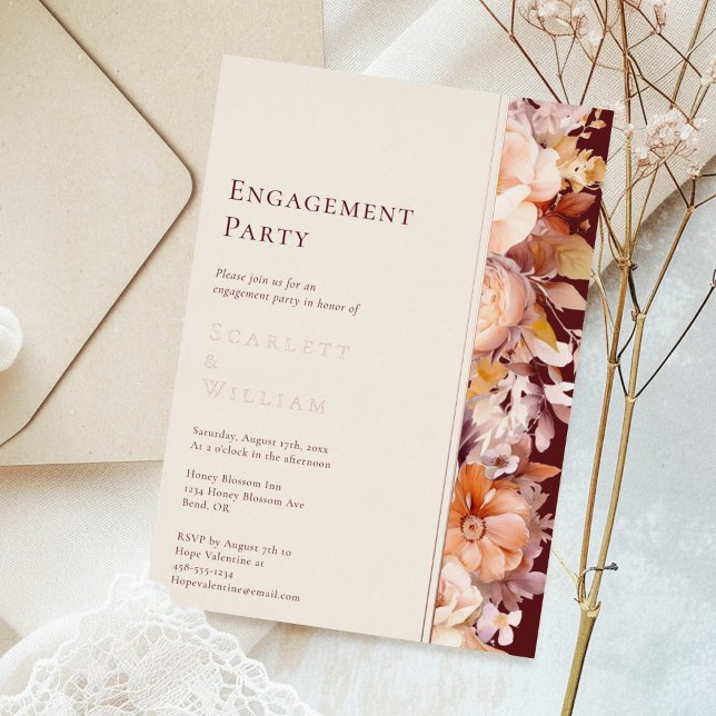 FOIL Autumn Burgundy Cream Modern Engagement Party (Creator Uploaded)