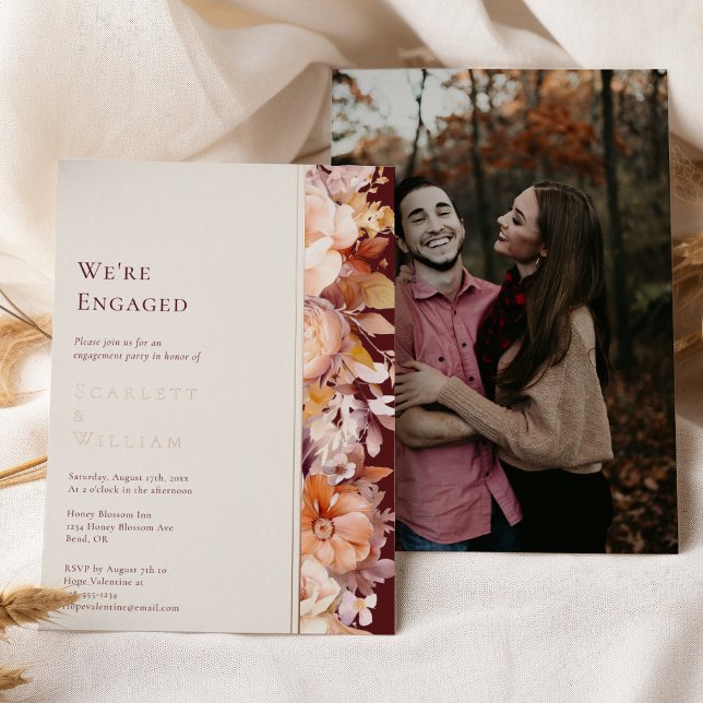 FOIL Autumn Burgundy Modern Photo We're Engaged (Creator Uploaded)