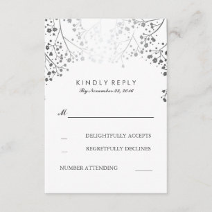 Foil Baby's Breath Silver Wedding RSVP Cards