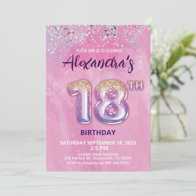 Foil Balloon 18th Birthday Invitation (Standing Front)