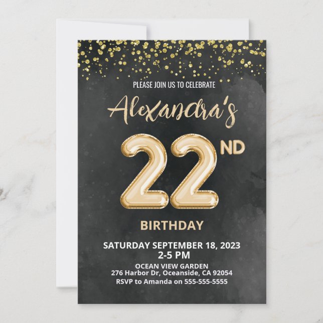 Foil Balloon 22nd Birthday Invitation (Front)