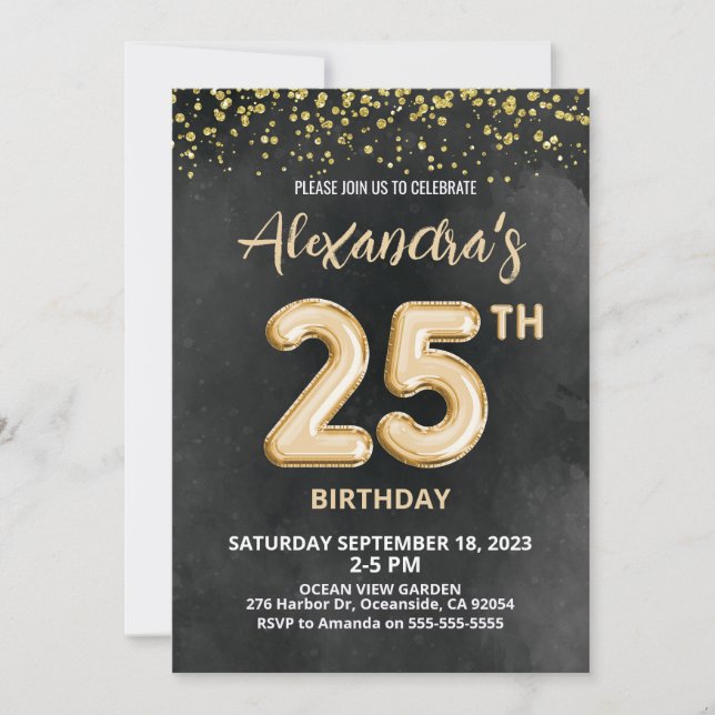 Foil Balloon 25th Birthday Invitation (Front)