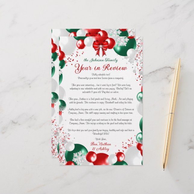 Foil Balloon Christmas Letter Template Stationary  Stationery (Front/Back In Situ)