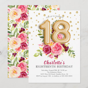 Foil Balloon Floral 18TH Birthday Invitation