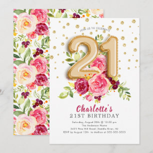 Foil Balloon Floral 21ST Birthday Invitation