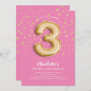 Foil Balloon Floral 3RD Birthday Invitation