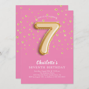 Foil Balloon Floral 7th Birthday Invitation