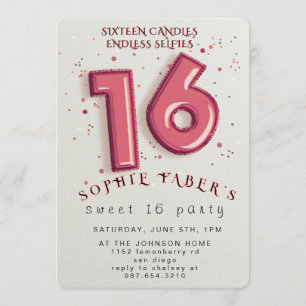 Foil Balloon Sweet Sixteen Birthday Party  Invitation
