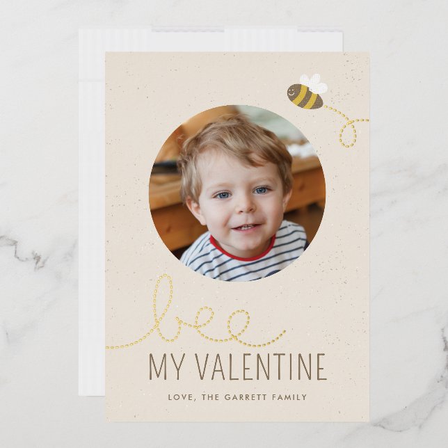 Foil Bee My Valentine Holiday Photo Card - Beige (Envelope)