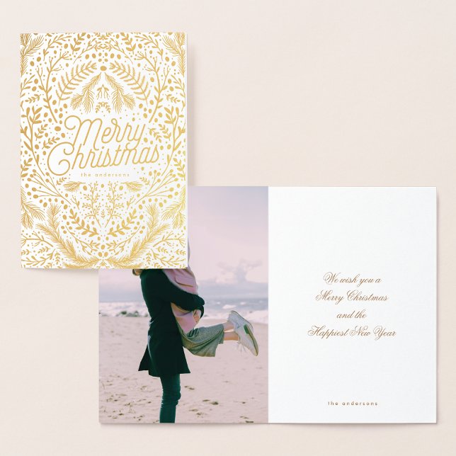 Foil Berries Foliage Merry Christmas Photo Theme Card (Creator Uploaded)