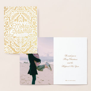 Foil Berries Foliage Merry Christmas Photo Theme Foil Card