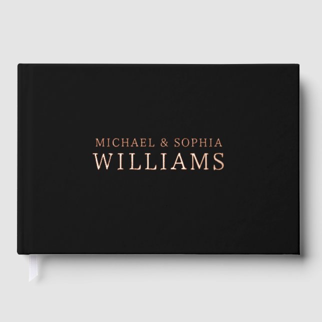 Foil Black Modern Guest Book Simple Photo Elegant  (Front)